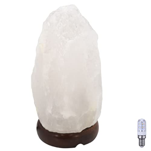 Salzkristall-Lampe Salzstein Salzlampe Kristal Lampe weiß Holzfuß inkl. LED Leuchtmittel Höhe ca. 16-30cm 2-10 kg