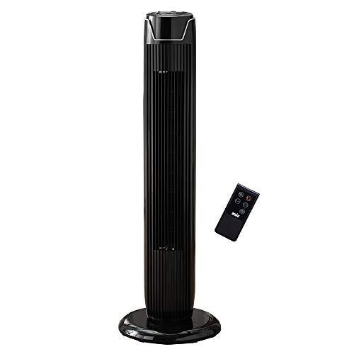 ANSIO Oszillierender Turmventilator mit Fernsteuerung- Säulenventilator - 90CM Standventilator - Ventilator - 3-stufigem Windmodus mit 3 Drehzahlen und langem Kabel(1,75m) Schwarz, 1114