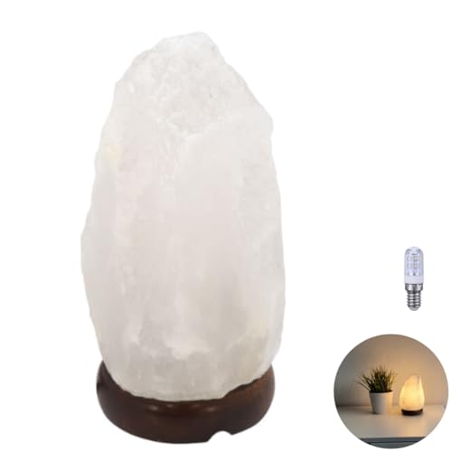 Lichthandel Hoch Salzkristall-Lampe Salzstein Salzlampe Saunabeleuchtung Kristal Lampe aus der Salt Range Pakistan weiß Holzfuß inkl. LED