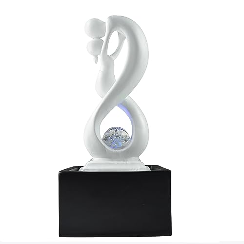 Zen'Light - Moderner Zimmerbrunnen Amor Schwarz&Weiß mit Farbigem LED-Licht - Abnehmbare Skulptur - Zeitgenössische Innendekoration - Geschlossener Kreislauf mit Rotierender Kugel - 31x14x14cm