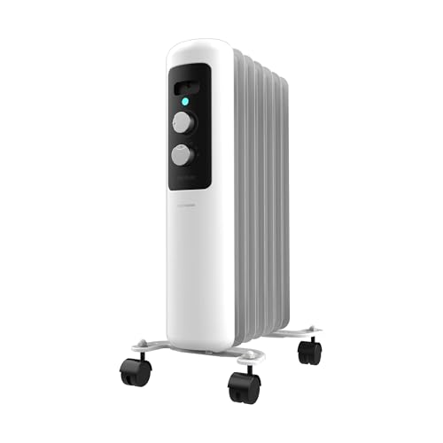 Cecotec Elektrischer Ölradiator mit niedrigem Verbrauch – 7 Module – ReadyWarm 750 Space White. 1500 W, 3 Leistungsstufen, Sicherheitssystem und Räder, ideal für 15 m², Weiß