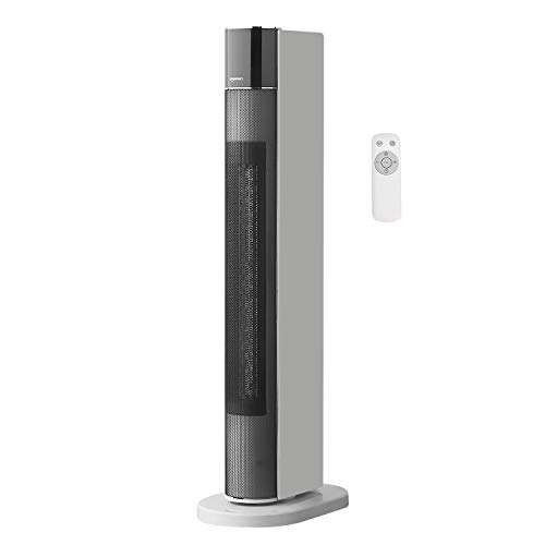Amazon Basics Oszillierender und tragbarer Turmheizlüfter mit ECO-Modus, 2 Ventilatorstufen, 3 Heizstufen, Timer und Fernbedienung, mit EU-Stecker, 2200 W