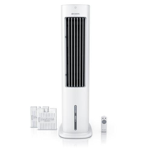 Brandson - Turmventilator mit Wasserkühlung - Preisträger 2024 - mobiler Luftkühler ohne Abluftschlauch - Luftbefeuchter Ventilator Standventilator - leise - Verdunstungskühler - 5L Wassertank