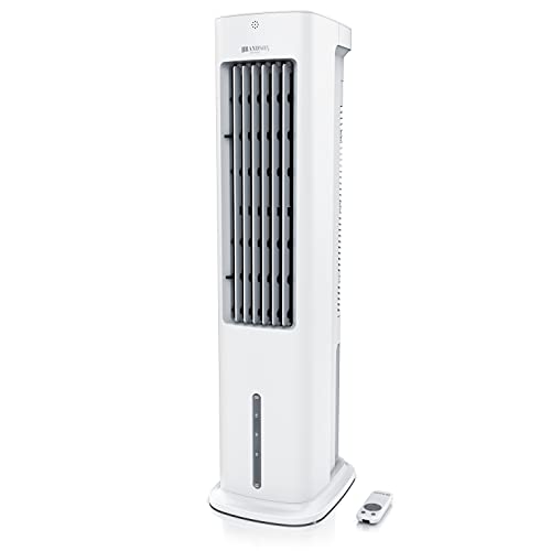 Brandson - mobiler Luftkühler mit Wasserkühlung 55 W mit 5L Wassertank – Klimagerät Luftbefeuchter Ventilator Standventilator Turmventilator - leise - 3 Geschwindigkeiten - Timer - Verdunstungskühler