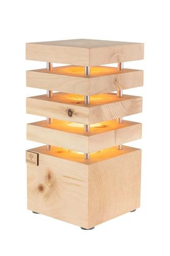 HolzGlanz - LED-Zirbenlampe 12,5 x 12,5 x 26 cm - Schlafzimmer-Lampe aus Zirbenholz - Handgefertigt in Österreich