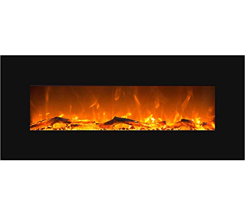 GLOW FIRE Mars Elektrokamin mit Heizung, Wandkamin mit LED | Künstliches Feuer mit zuschaltbarem Heizlüfter: 750/1500 W | Fernbedienung, 126 cm, Schwarz, Holzdekoration
