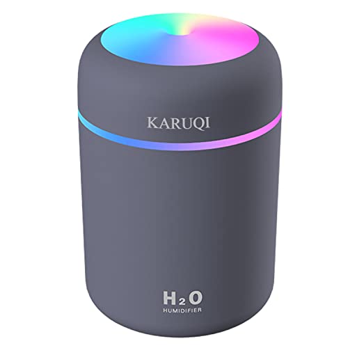 KARUQI Luftbefeuchter, Mini USB Ultraschall Humidifier mit 300ml Wassertank, Automatische Abschaltung und Super leise, Bunter Cooler Nachtlichtfunktion für Auto, Büroraum, Schlafzimmer （schwarz）