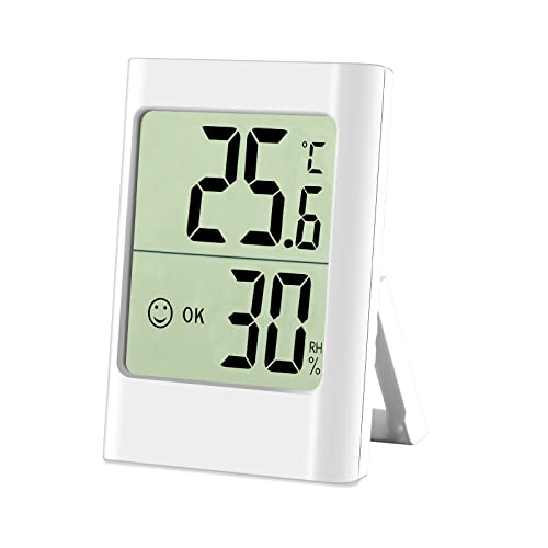 Digitales Mini Thermo-Hygrometer Thermometer Hygrometer innen Temperaturmessgerät und Luftfeuchtigkeitmessgerät Zimmerthermometer für Raumklimakontrolle Raumluftüerwachtung (White)