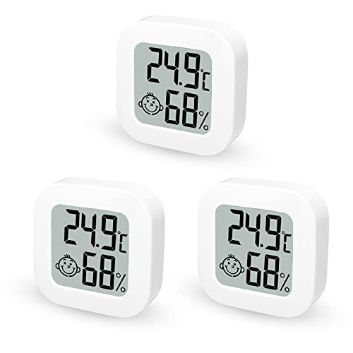 Foraco 3 Stück Digital Hygrometer Innen Thermometer Mini Luftfeuchtigkeit Meter mit Temperatur Luftfeuchtigkeit Monitor für Haus Schlafzimmer Büro Küche Gewächshaus Auto