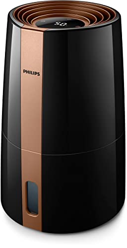 Philips Series 3000 Luftbefeuchter - 25 W, Verbreitet 99% weniger Bakterien, 3 Feuchtigkeitsstufen, geeignet für größere Räume bis zu 45 m², Ruhemodus, Schwarz (HU3918/10)