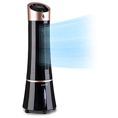 Klarstein Skyscraper Ice - 4-in-1 mobiles Klimagerät: Luftkühler, Ventilator, Luftbefeuchter & Luftreiniger, 210m³/h, Wassertank: 6L, 30 Watt, Oszillation, Ionisator, Timer, schwarz-rosegold