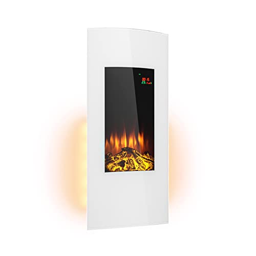 Klarstein Lamington Elektrokamin - Wand Kamin elektrisch mit 1.000 oder 2.000 W Leistung, Elektro Kamin mit LED-Flammen, programmierbarer Wochentimer, 10 bis 25 °C, weiß