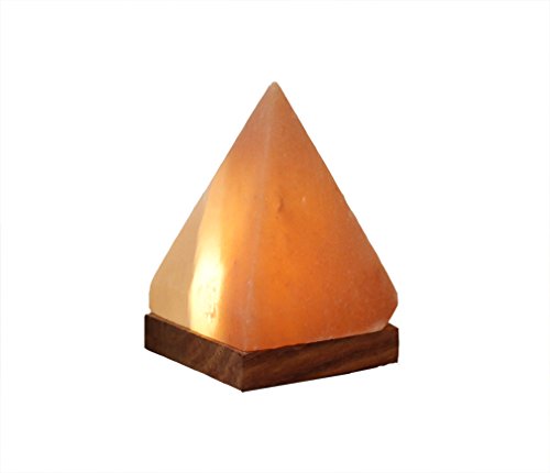 HIMALAYA SALT DREAMS Beleuchteter Salzkristall USB Pyramide mit Holzsockel, Kristallsalz aus Punjab/Pakistan, Orange, ca. 7 x 7 x 11 cm, 2-Einheiten