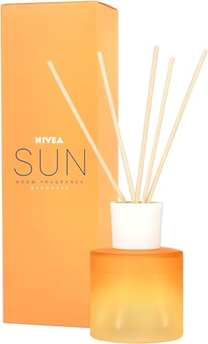 NIVEA Sun Raumduft, Duftstäbchen mit der bekannten Sun Sonnencreme-Note, zarte Raumduft Stäbchen im Ombre-Glas Behälter, 90 ml