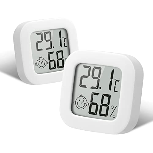Flintronic Mini LCD Thermometer, 2 Stück Digital Thermometer Innen, Hygrometer Innen, Thermometer Hygrometer, Kabelloses, Luftfeuchtigkeit Meter für Babyzimmer Wohnzimmer Büro Gewächshaus(Weiß)