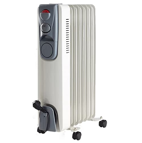 JUNG DAYE15 Heizung Elektrisch mit Thermostat, 7 Heizlamellen, Ölradiator 1500 Watt Energiesparend, mobile Elektroheizung für Räume bis 25qm, Elektrische Heizgerät Mobil
