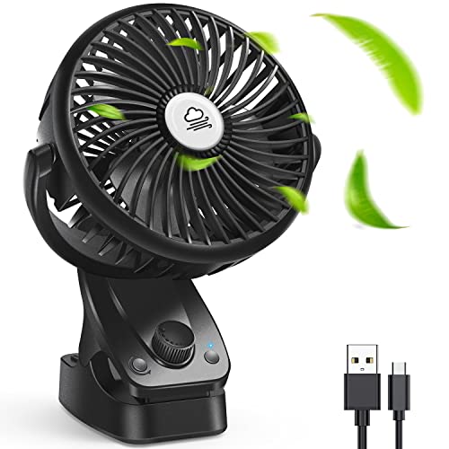 Ventilator Leise USB Mini Fan - 140°Automatische Rotation, kühlende natürliche Belüftung,Tragbarer Tischventilator Wiederaufladbarer USB-Akku Batteriebetrieben für Auto,Kinderwagen,Büro und Outdoor