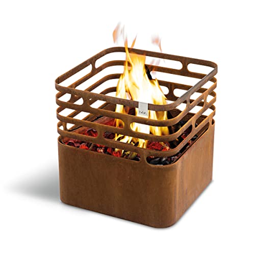 höfats - Cube Feuerkorb - Feuerschale, Grill, Hocker und Tisch - Feuerstelle für Garten und Terrasse - Corten-Stahl - Rost-Optik - mit integrierter Löschfunktion