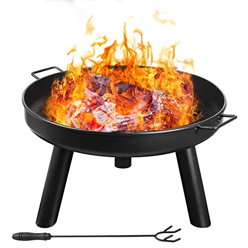 Feuerschale Garten, Feuerstelle Garten, Ø60cm, Feuerkorb mit Schürhaken, Feuerschalen für den Garten, Abnehmbar, Leicht zusammenzubauen