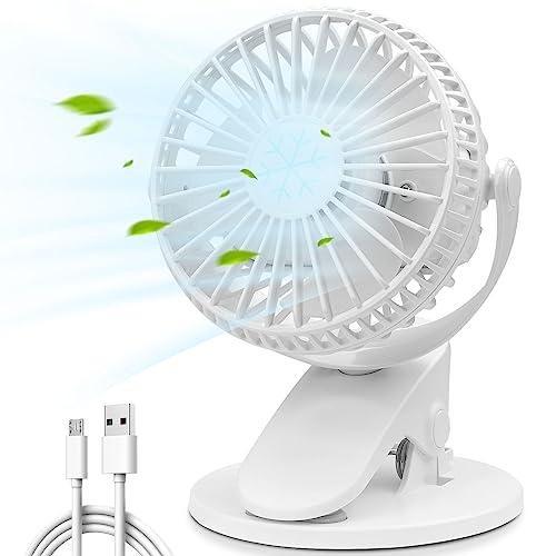 COZII Mini Ventilator mit Clip, USB Ventilator Klein Tischventilator mit Akku, 3 Geschwindigkeiten Einstellbare, 720° Drehung Leise Fan für Büro Schlafzimmer Schlafsaal Kinderwagen