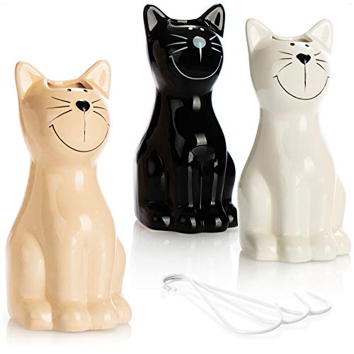 com-four® 3x Luftbefeuchter Heizung - Heizkörper Luftbefeuchter in weiß, schwarz, beige - Heizung Wasserverdunster aus Keramik im Katzendesign