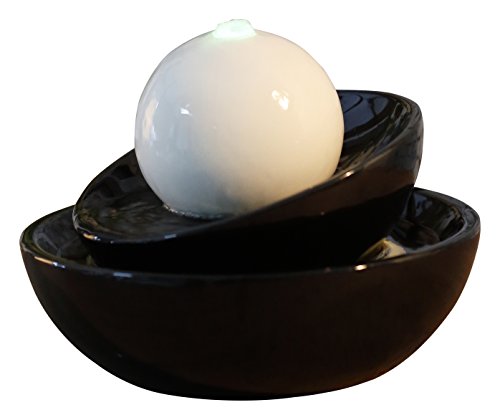 Zen'Light Zen Flow Zimmerbrunnen mit LED-Beleuchtung, aus Keramik, schwarz/weiß, 23 x 23 x 18 cm