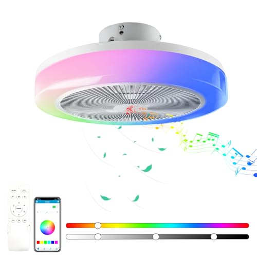 TOPBOS LED-Deckenleuchte mit Ventilator Timer Leiser Moderne RGB Deckenventilator mit Beleuchtung und Fernbedienung &APP Fan Lampe, Dimmbar Bluetooth Lautsprecher für Schlafzimmer Wohnzimmer