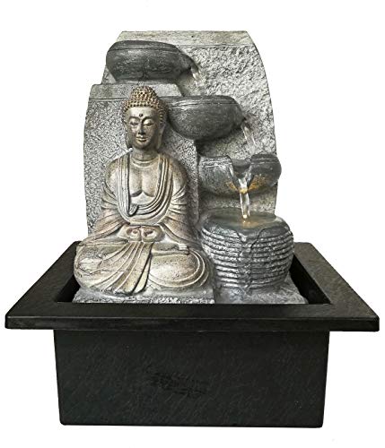 Dehner Zimmerbrunnen Steine mit LED Beleuchtung, ca. 25 x 17.5 x 21 cm, Polyresin, grau