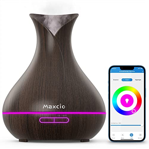 Maxcio Alexa Aroma Diffuser, Ätherische Öl Smart Ultraschall Duftlampe Luftbefeuchter 400ML, Kompatibel mit Alexa und Google Home, APP Steuerbar, Timer Funktion, 7-LED-Farbe für Smart Home