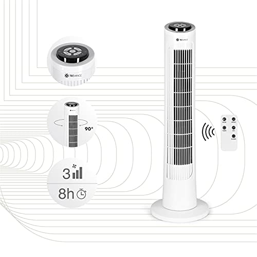 TECVANCE Tower Fan BASIC Version 2021 - Turmventilator leise mit Fernbedienung, Säulenventilator in Weiß, 90° oszillierender Ventilator, Turm Standventilator mit Zeitschaltuhr, 72 cm x 25,5 cm