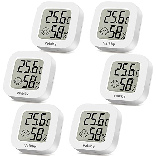 Vaikby Mini Digital Thermometer Hygrometer innen 6 Stück, raumthermometer zimmerthermometer temperatur und luftfeuchtigkeitsmesser, Hochgenauer temperatursensor Display in ℉/℃ für Innenraum Babyraum