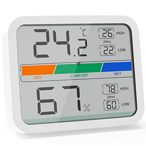 LIORQUE Digitales Thermometer Innen Hygrometer digital Thermo-Hygrometer mit Magnet, MIN/MAX- Aufzeichnungen Zimmerthermometer, inkl. Batterie, Weiß