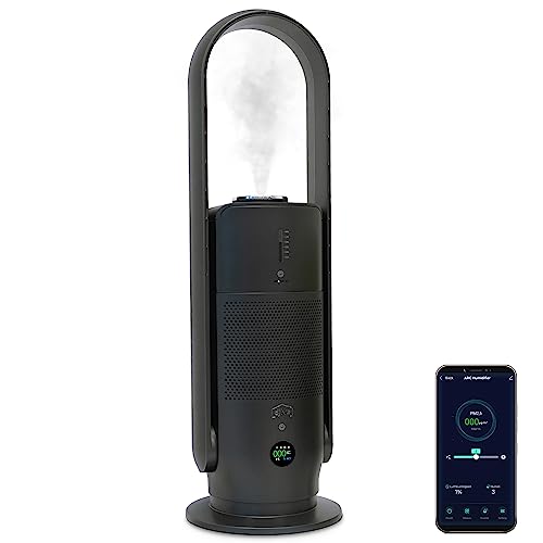 djive ARC Humidifier 3in1 Luftreiniger, Luftbefeuchter & Ventilator gegen 99.995% Pollen, Viren & trockene Heizungsluft, mit HEPA 14 & UVC ideal für Allergiker, 29dB leise, App/Alexa, Auto-Modus, grau