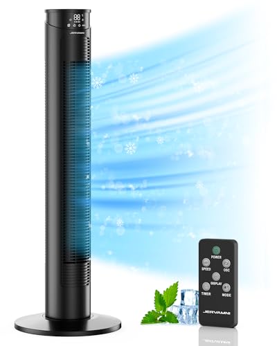 Turmventilator Ventilator Sehr Leise mit Fernbedienung, 93CM Standventilator mit LCD-Bildschirm [ 6 Geschwindigkeiten, 5 Modi, 70° Oszillation, 12H Timer ] - Geeignet für Wohn-/Schlafzimmer/Küche/Büro