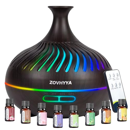 ZOVHYYA Aroma Diffuser 500 ml für Ätherisches Öle Mini luftbefeuchter Mit 7 Farben 8 Ölen Aromatherapie-Diffuser Wenig Lärm Mit Fernbedienung 4 Timer 2 Sprühbilder Geeignet für Wohnzimmer