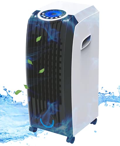 3in1 Air Cooler | 3 Stufen | 7 Liter Kapazität | Klimagerät | Mobile Klimaanlage | Klima Ventilator mit Fernbedienung | Luftreiniger | Aircooler | Luftkühler (Santorino Schwarz/Perlweiß)