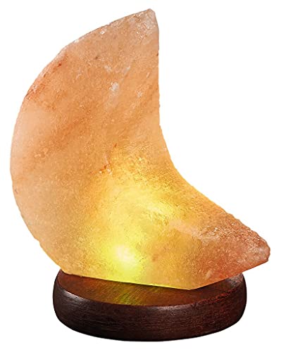 moses. Omm for you Salzkristall-Lampe Mond mit USB, Leuchte aus Natursalz mit LED und Sockel aus Rosenholz, Salzkristalllampe, 63329, Orange-rot