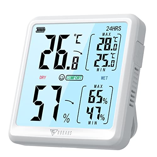 DOQAUS Thermometer Hygrometer Innen, Digitales Thermo-Hygrometer 3.05 Zoll Großem LCD Bildschirm mit Berührbar Backlight Typ-C-Ladung Feuchtigkeit Raumthermometer für Haus, Büro, Zimmergarten(Weiß)