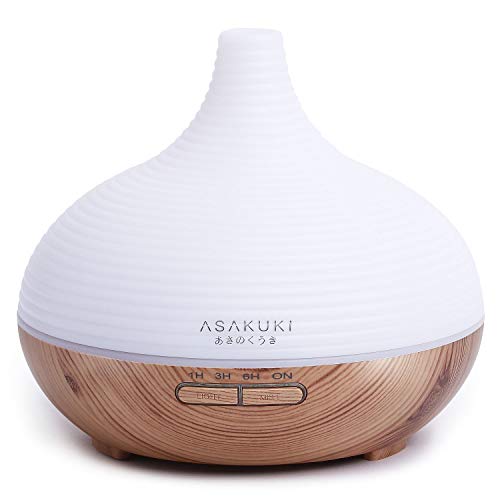 ASAKUKI 300ml Aroma Diffuser für Duftöle, Premium Ultraschall Luftbefeuchter Aromatherapie Öle Diffusor mit 7-farbigem LED-Licht, BPA-Free für Schlafzimmer, Büro, Spa