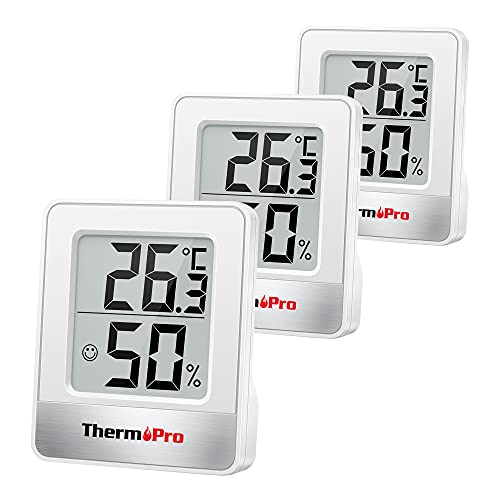 ThermoPro TP49-3 Kleines digitales Hygrometer, Innenthermometer, Raumthermometer, Temperaturmonitor und Feuchtigkeitsmesser für den Komfort des Büros zu Hause, Reptilienthermometer, 3 Stück