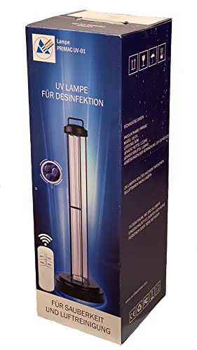 PRIMAC UV-01 starke 60W UV C Desinfektion Lampe mit Ozon, mit Fernbedienung, Luftreiniger, gegen Viren Bakterien Schimmel Keimen Milben Motten, Geruch neutralisieren im Keller Toiletten