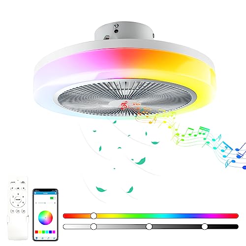 TOPBOS LED Deckenleuchte mit Ventilator Timer Leiser Modern RGB Deckenventilator mit Beleuchtung und Fernbedienung &APP Fan Lampe, Dimmbar Bluetooth Lautsprecher für Schlafzimmer Wohnzimmer