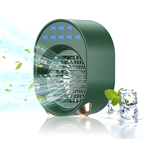 Luftkühler mit Verdunstungskühlung, Mini Klimaanlage Akku Portable, Mini Ventilator USB 4 in 1, Mobile Klimagerät ohne Abluftschlauch Leise Klimaanlage Mobil Klimagerät Conditioner Air Purifier (Grün)