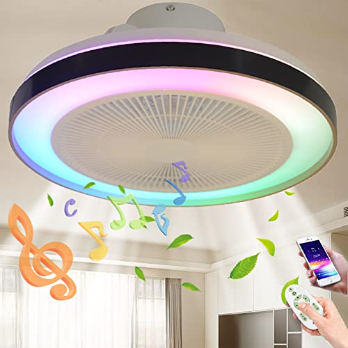 LED RGB Deckenleuchte mit Ventilator Leise Deckenventilator mit Beleuchtung und Fernbedienung Dimmbar Bluetooth Lautsprecher Musik Fan Lampe Modern Deckenlampe für Schlafzimmer Wohnzimmer Lüfter