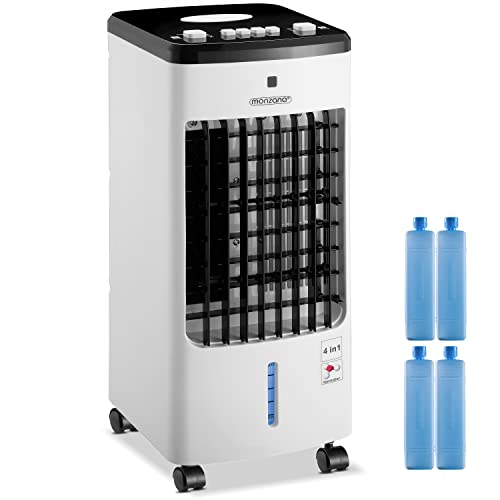 Monzana Luftkühler 4in1 mobil 60W 330m³/h Oszillation 3,5L inkl. 4 Kühlakkus 3,5L Ventilator Luftbefeuchter Ionisator