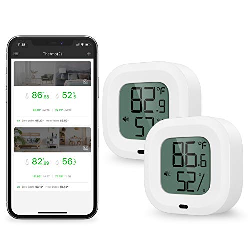 Brifit Bluetooth Thermometer Hygrometer, Kabelloses Thermometer Hygrometer mit App für IOS/Andiord, Innen Thermometer mit Daten Export, Alarm-Funktion, für Haus, Wein, Gewächshaus (2 Stück)