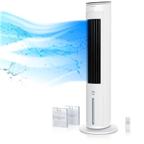 Brandson - Turmventilator mit Wasserkühlung - Preisträger 2024 - mobiler Luftkühler ohne Abluftschlauch - Luftbefeuchter Ventilator Standventilator - leise - Verdunstungskühler - 4L Wassertank