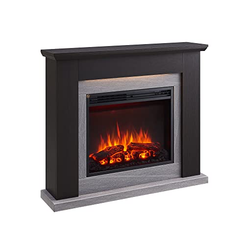 CrownFlame Hektor Elektrokamin - Elektrischer Standkamin mit Heizung 1000/2000 W, realistischer 3D-Flammeneffekt, LED-Beleuchtung, Fernbedienung programmierbar, Timer, Thermostat - Dunkelbraun