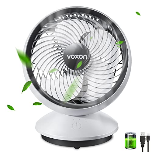 VOXON Turbo-Ventilator, 4000 mAh Akku, 3 Geschwindigkeitsstufen Kraftvoller Tischlüfter, Automatisch Oszillierend Tischventilator Luftzirkulator für Schlafzimmer Wohnzimmer