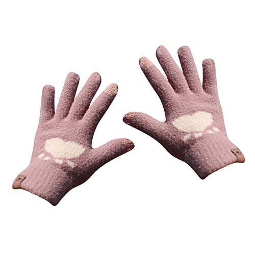 YWSTYllelty Frauen Mode Handschuhe Herzen gedruckt warme Winter Stretch gestrickte Fäustlinge Wolle Vollfinger Herbst Handschuhe Gas Heizstrahler Obi (B, A)